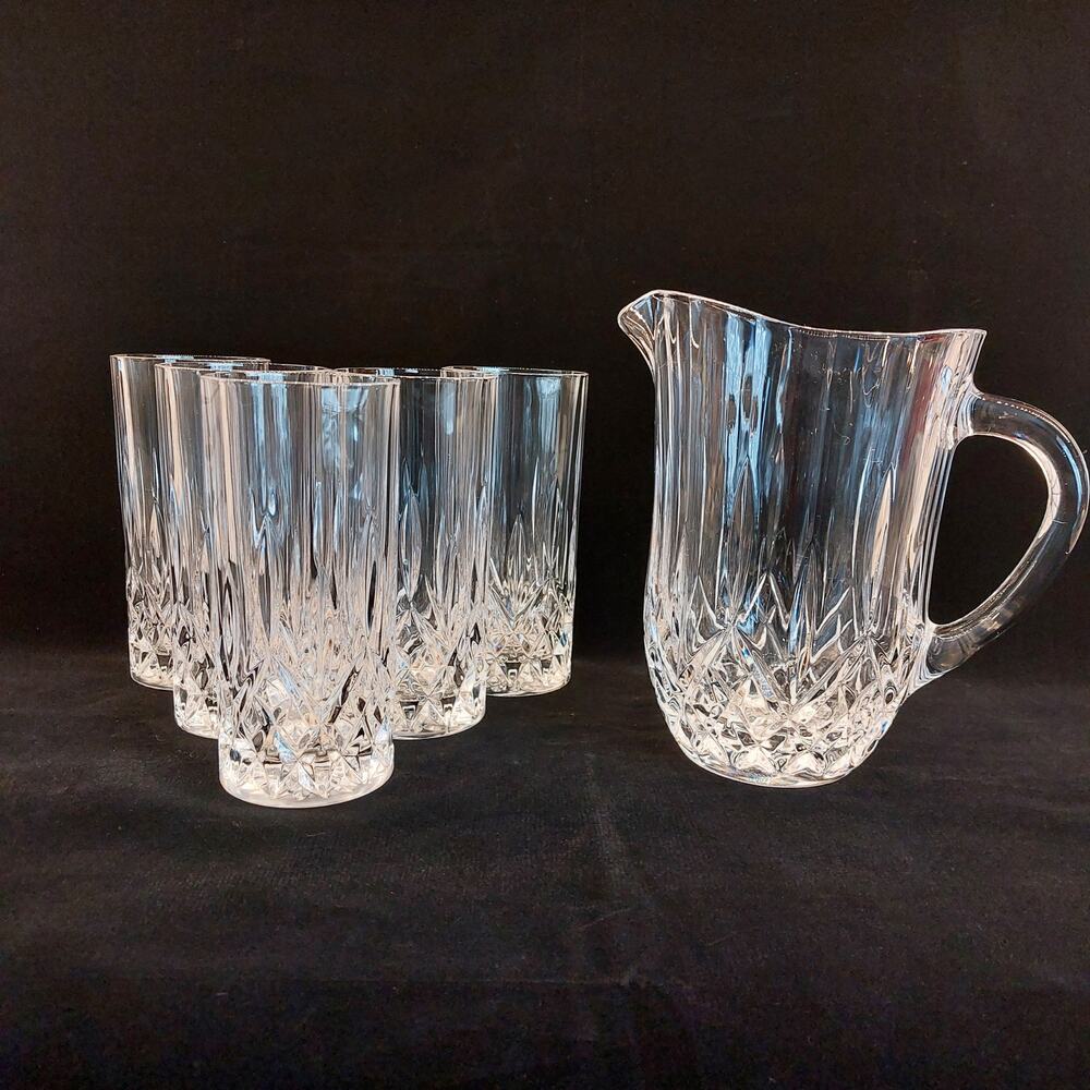 RCR Opera Crystal Pitcher 5 Highball Glasses Set Vintage Italian Cut Glass Jug